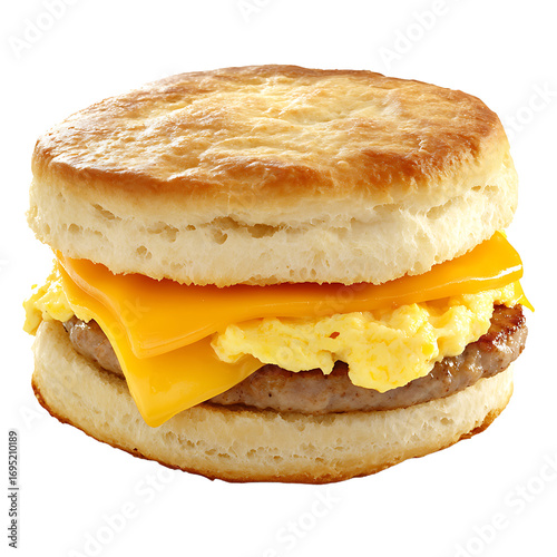 Breakfast Sandwich with Sausage, Egg, and Cheese on a Biscuit