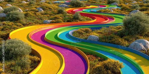 Colorful 3D Curved Paths Infographic Journey Map for Visual Data Representation