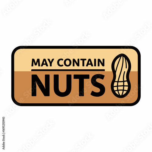 May contain nuts warning label alerting consumers to potential allergens in food products, may contain nuts. This label informs consumers and food manufacturers that ingredients may contain nuts,