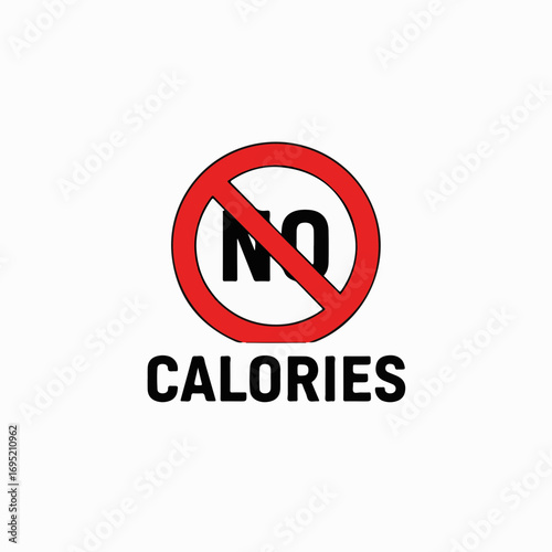 No calories symbol in red circle represents healthy eating and dieting choices. No calories symbol over white background conveys a message of wellness.