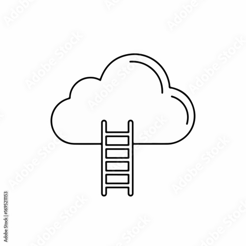 Stairway to cloud leading to sky concept with ladder and fluffy cloud outline. Stairway to cloud depicts aspirations and upward progress, stairway to cloud showcases business goals.