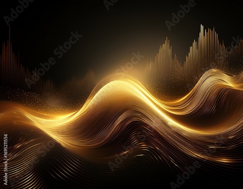 abstract futuristic glowing gold waves dark wallpaper technology digital data concept ai