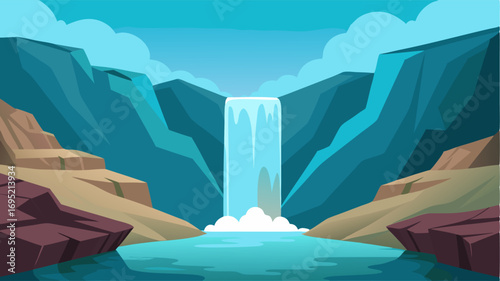 A tranquil waterfall cascading down a rocky cliff feeding into a crystal clear pool below.