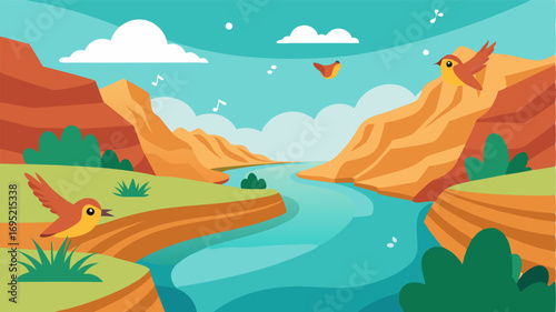 Birds chirp and flutter around the creek their songs adding to the peaceful ambiance of the canyon.