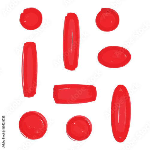 Collection of bright red smooth gemstones and beads in various oval and round shapes vector
