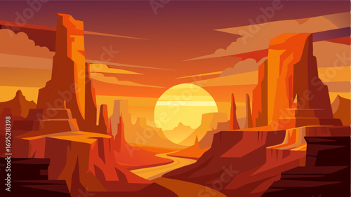 As the sun sets over the canyon the colors of the rock formations come alive painting the landscape with warm shades of orange and gold.