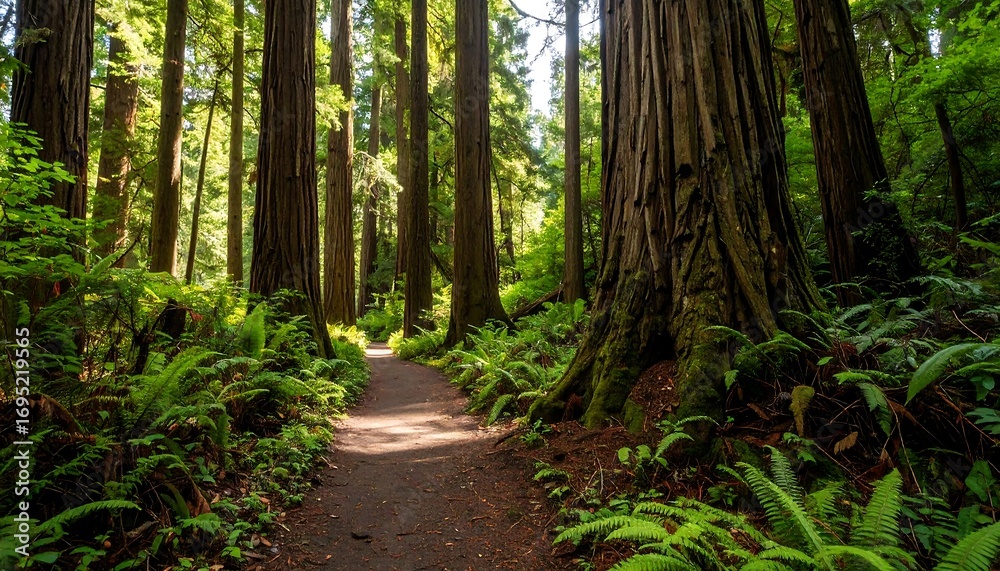Obraz premium Sunlight-drenched forest path