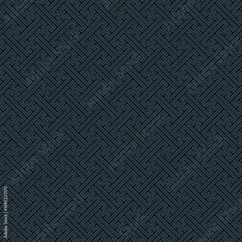 Seamless Sayagata ornament. Repeated interlocking keys background. Oriental pattern. Window tracery image. Ancient ethnic mosaic. Geometric digital paper. Ethnical textile print. Vector art work.