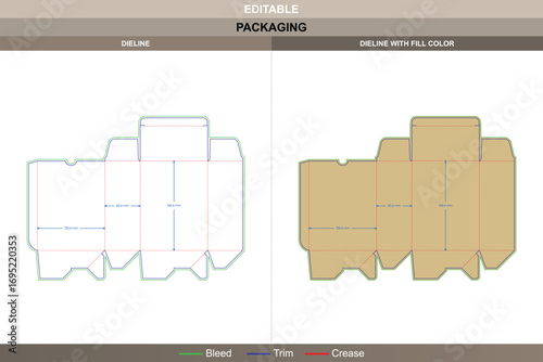 Back open boxes dieline with auto lock bottom, die line layout included, vector template, printable product packaging mockup for convenient access boxes