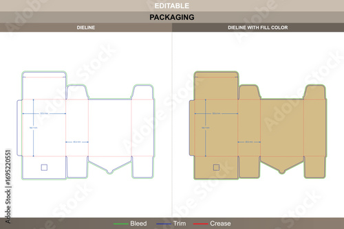 Custom PVC boxes dieline with reverse inserts, die line included in product layout, vector template mockup, printable design for unique packaging