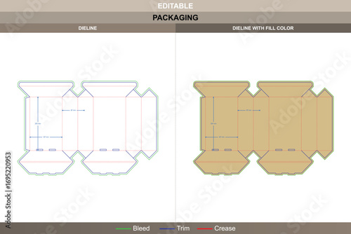 Polygonal crystal boxes dieline with die line layout, printable product packaging mockup, vector template, and professional packaging design for specialty boxes