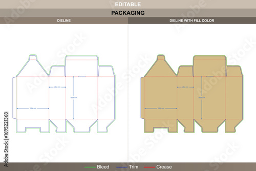 Tuck end box with lock dieline, die line layout, printable product packaging mockup, vector template, and packaging design for gift and paper boxes