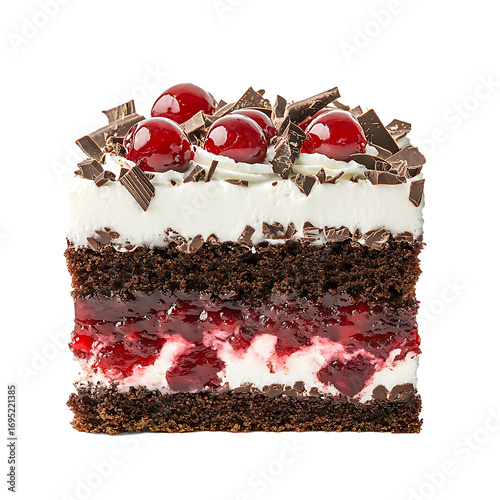 Decadent Black Forest Cake Slice with Cherries and Whipped Cream