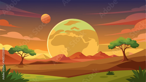 As the sun continues to dip lower the sandy earth of the savannah takes on a warm golden glow creating a breathtaking contrast against the lush greenery.