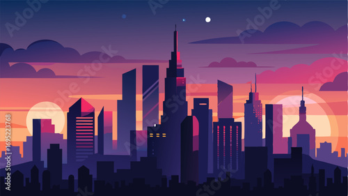 As the city prepares to rest for the night the skyline at dusk is a peaceful and captivating sight instilling a sense of wonder in those who behold it.