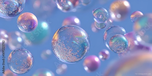 Wallpaper Mural Floating Pastel Bubbles and Spheres on Soft Blue Background Torontodigital.ca