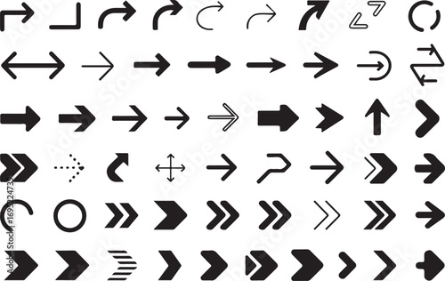 Black and White Arrow Collection Directional Symbols for Navigation and Graphic Design Elements