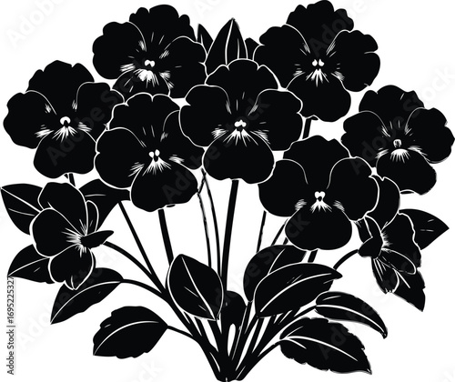 Garden Pansy Cluster Silhouette | Pansy Flower Cluster Silhouette