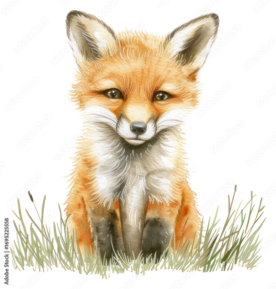 Obraz premium PNG Adorable fox illustration in grass