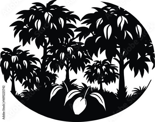 Mango Grove Silhouette | Mango Tree Grove Silhouette