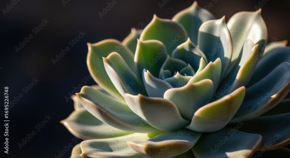 Obraz premium Close-up of green echeveria succulent with sunlit leaves
