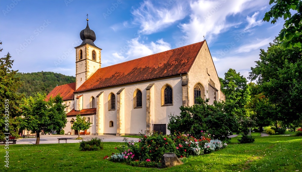 Picturesque church in a sunlit park