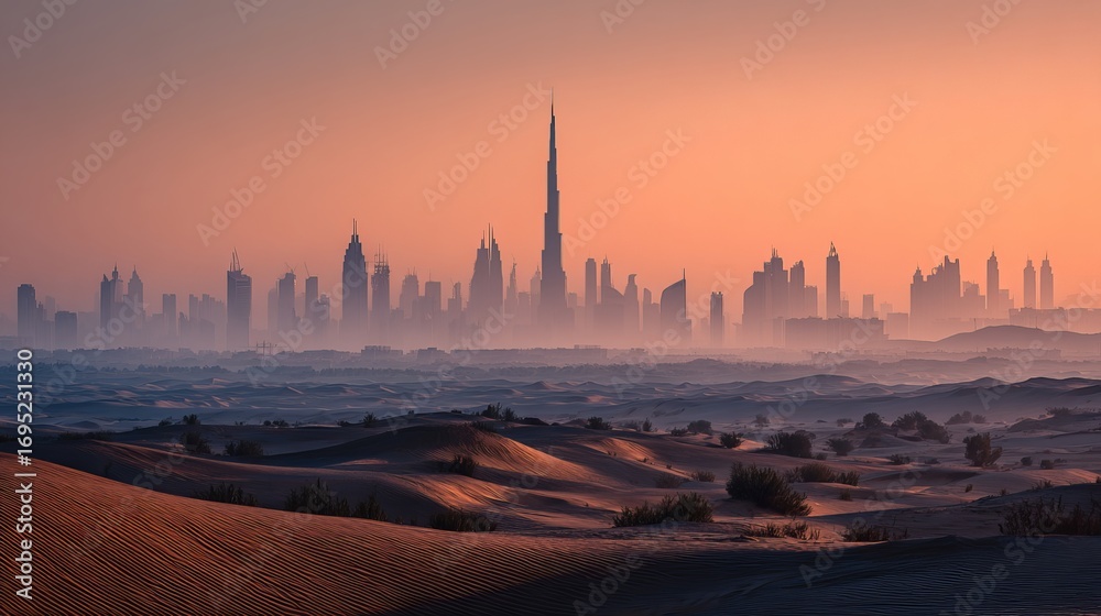 Obraz premium Generated title for kummardeep91_Dubai_Desert_Dawn_Serenity_and_Ambition_f79cb9ad-d3e9-4d5e-b83c-ab8470df502c_1-topaz.jpeg