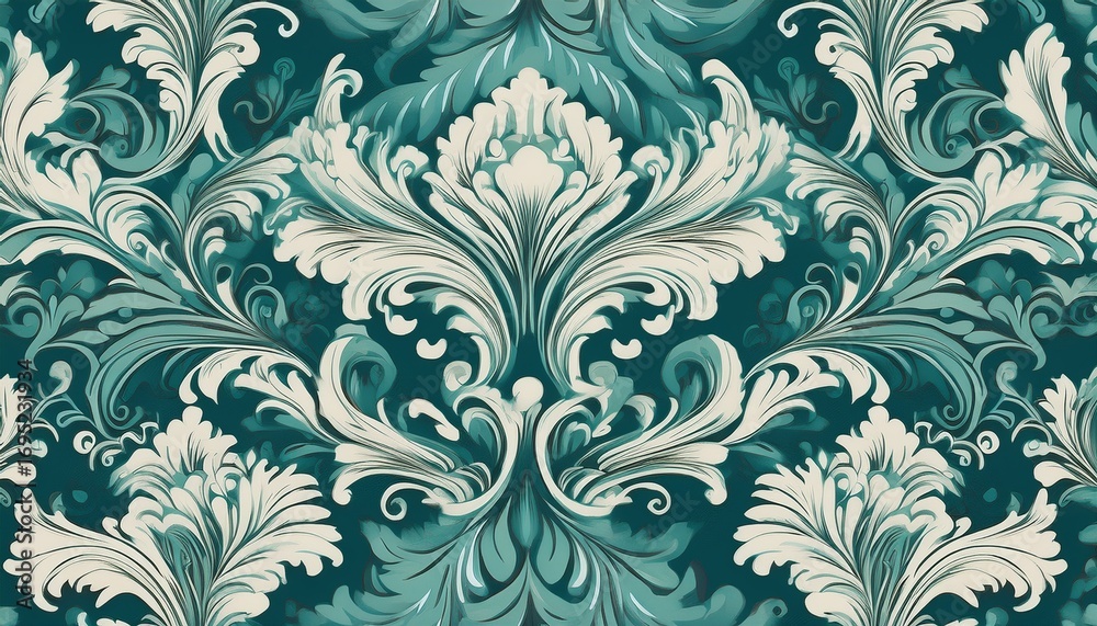 seamless pattern of elegant teal and off white damask pattern vintage floral wallpaper design evokes luxury and sophistication