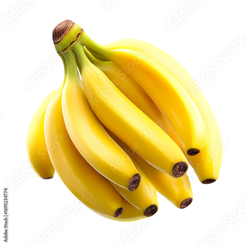 Bunch of ripe yellow bananas with stems isolated on transparent background