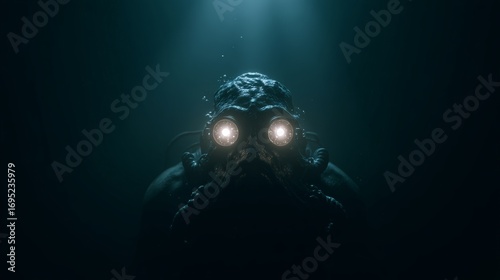 Mysterious Figure in Dark Ocean Depths