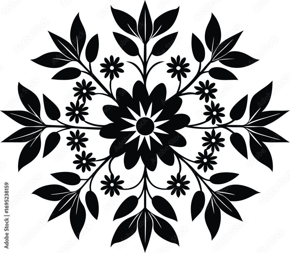 Fototapeta premium Folk Flower Pattern Silhouette