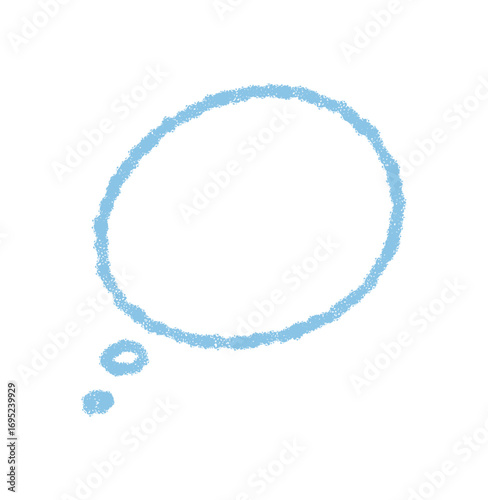 Hand drawn crayon speech bubble with fluid round outline. Blue comic cloud with a sketch finish, this graphic chat element brings thought and message to any creative communication concept.