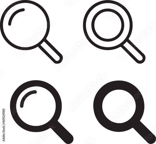 Magnifying Glass Icon Set. Outline and Solid Style Vector Illustration