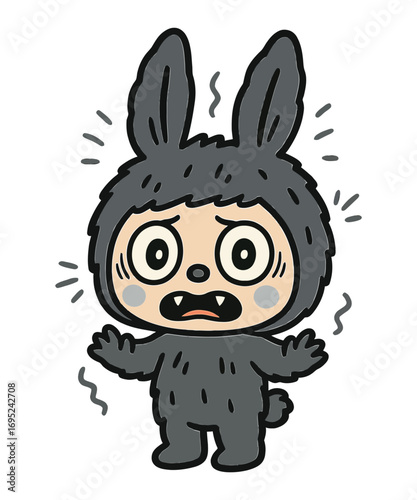 Anxious Rabbit Character: A cute yet nervous rabbit character, wide-eyed and full of apprehension, in a state of distress