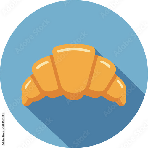 Features a golden croissant placed on a blue circle background, ideal for food blogs, bakery menus, and social media posts. Golden croissant on a blue circle background.