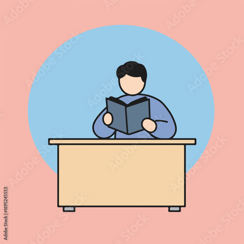 Faceless person at desk absorbed reading book. Suitable for educational, academic, lifestyle, reading, and concentration concepts in designs.