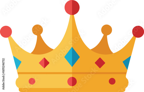 Golden crown with red and blue jewel accents perfect for royal designs, fantasy illustrations, or luxury themed projects. Ideal for majestic visual needs.