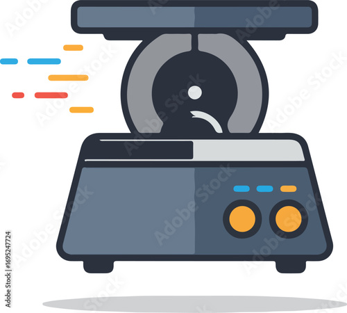 Food processor with a cartoonish feel. Ideal for kitchenthemed designs, recipe blogs, or appliance advertisements.