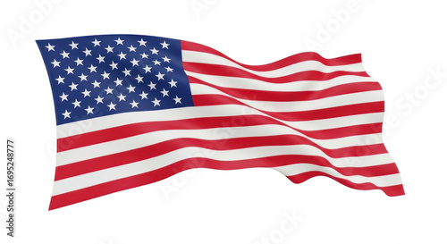 Dynamic Waving American Flag with Stars and Stripes, Isolated 3D Rendering. isolated on transparent background. PNG Without Background