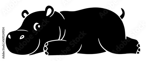 Reclining hippo silhouette on white background