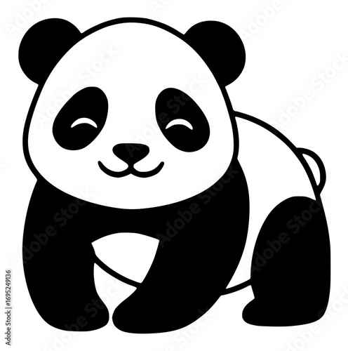 Silhouette of a resting panda on a white background