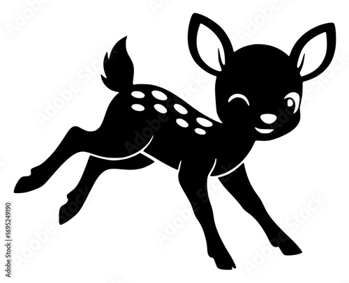Silhouette of a leaping fawn with spots