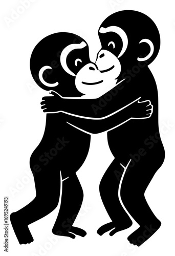 Silhouette of Two Monkeys Hugging