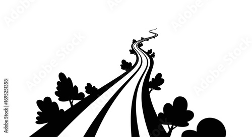 Winding route through whimsical trees a monochrome journey illustration
