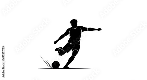 Dynamic soccer player silhouette executing a powerful kick with creative artistry