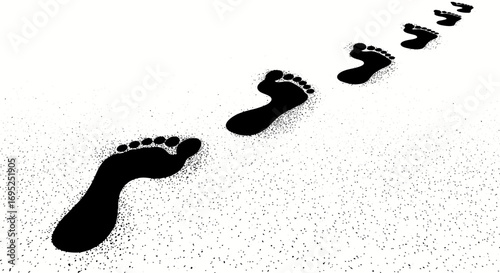 Footprints on a Journey: A Trail of Steps Leading Forward on white surface with dotted effect