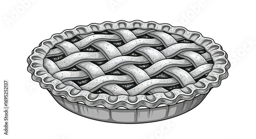 Monochromatic delight: A hand-drawn pie with lattice crust detail invites visual appetite