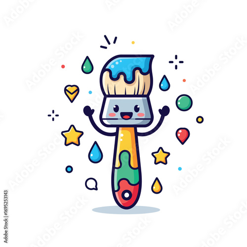 A cute paintbrush tool character mascot representing the concept of artistic creativity and imagination
