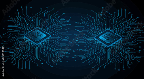 Intricate digital circuits forming symmetrical patterns in technology concept art