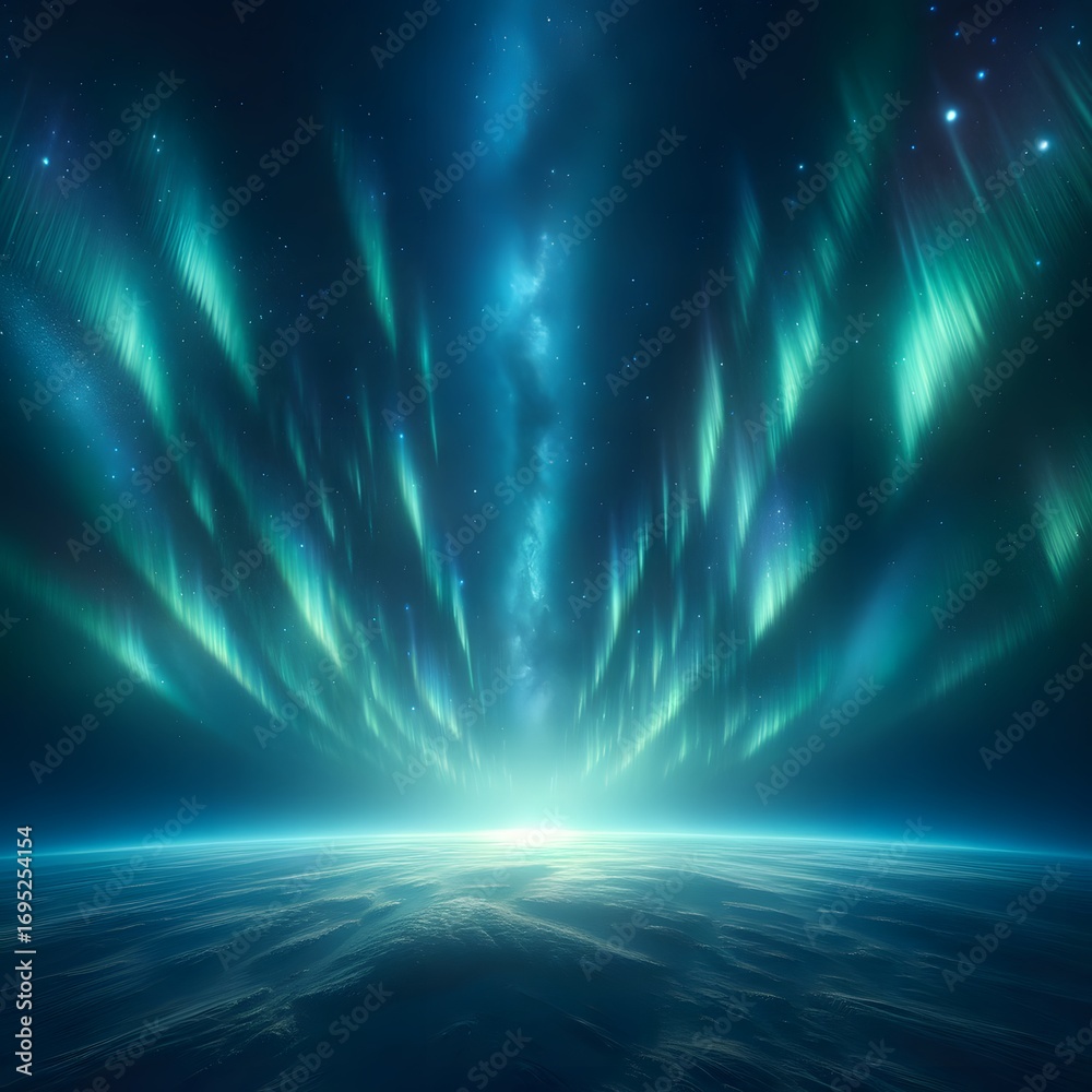 Fototapeta premium Dancing Northern Lights over Winter Mountains and Forest Night Sky